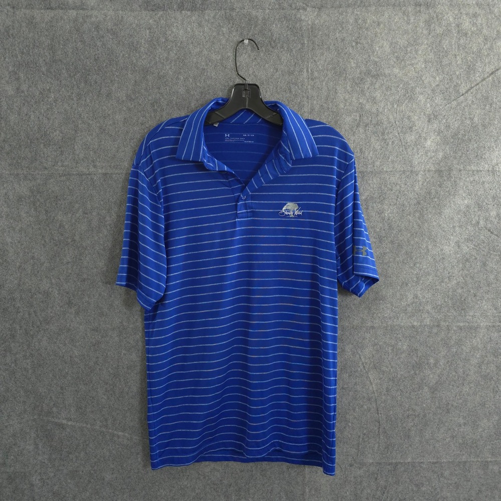 Under Armour Mens Striped Polo Shirt Shadow Wood Golf Blue Small Performance